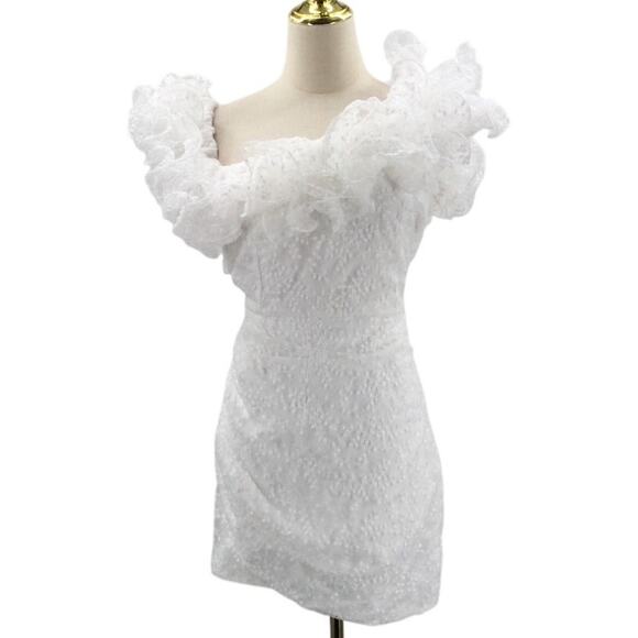 LULU'S XL Trend White Embroidered Ruffled One-Shoulder Mini Dress NEW b151 - Picture 3 of 9
